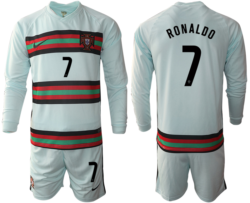 Men 2021 European Cup Portugal away Long sleeve #7 Ronaldo soccer jerseys->portugal jersey->Soccer Country Jersey